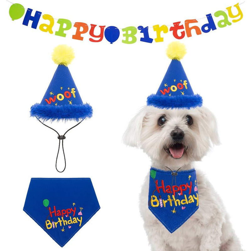 [Australia] - PAWCHIE Dog Birthday Bandana Boy with Hat, Dog Birthday Banner - Dog Birthday Party Supplies- 15pcs Colorful Banners Decorations Kit for Puppy Party Accessory 