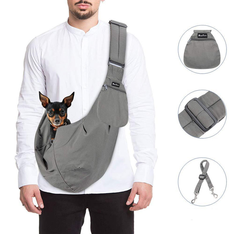 [Australia] - Slowton Pet Carrier, Hand Free Sling Adjustable Padded Strap Tote Bag Breathable Cotton Shoulder Bag Front Pocket Safety Belt Carrying Small Dog Cat Puppy Machine Washable Grey 