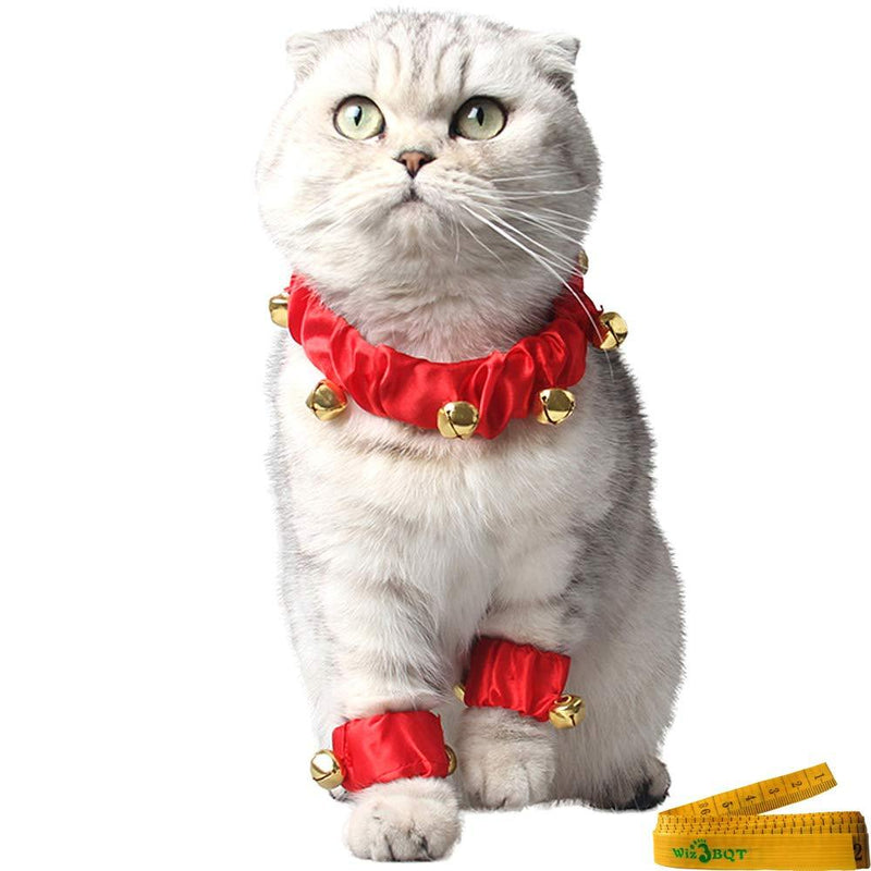 [Australia] - Wiz BBQT Pet Cute Christmas Jingle Bells Decorative Red Collar Ankle Cuffs Set for Cats Dogs Small 