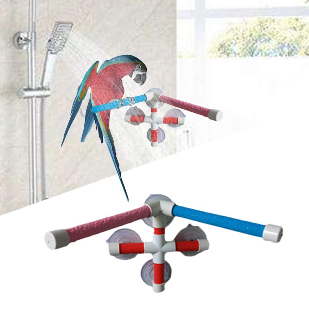 Keersi Double Suction Cup Shower Perch Window Wall Stand for Bird Parrot Parakeet Cockatiel Conure Macaw African Greys Amazon Cockatoo Lovebirds Budgie Finch Canary Bath Toy Accessories - PawsPlanet Australia