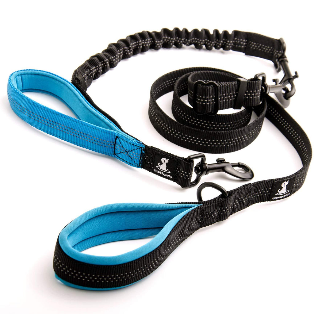 [Australia] - SparklyPets Adjustable Leash 3 in 1 Shock-Absorbing Bungee Extension Set – Heavy Duty Dog Leash Medium Large Breeds Made from Durable Nylon – Reduces Pulling Shocks Prevents Injuries Blue 