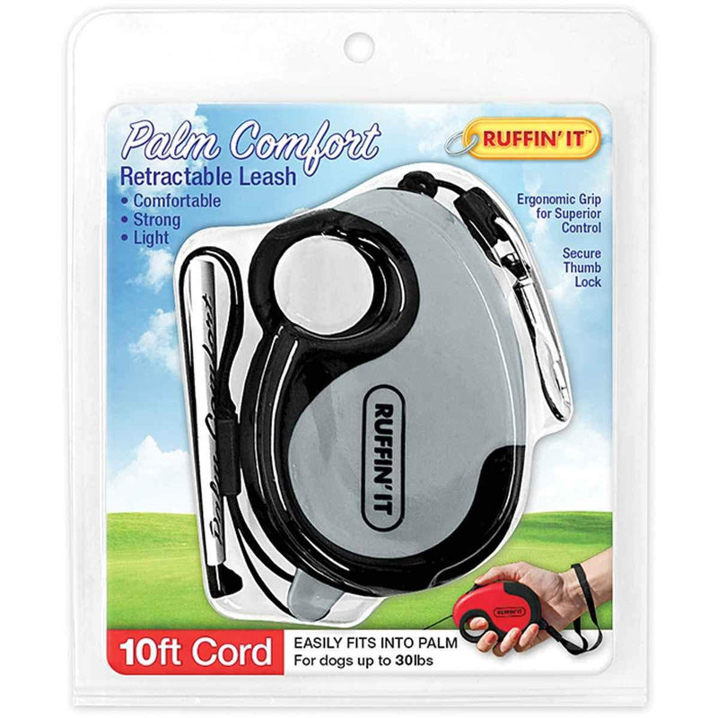 [Australia] - RUFFIN' IT Comfort Grip Palm Retractable Leash, 10' Corded, Grey, Pink, Blue Assorted, for Dogsup to 25Lbs 