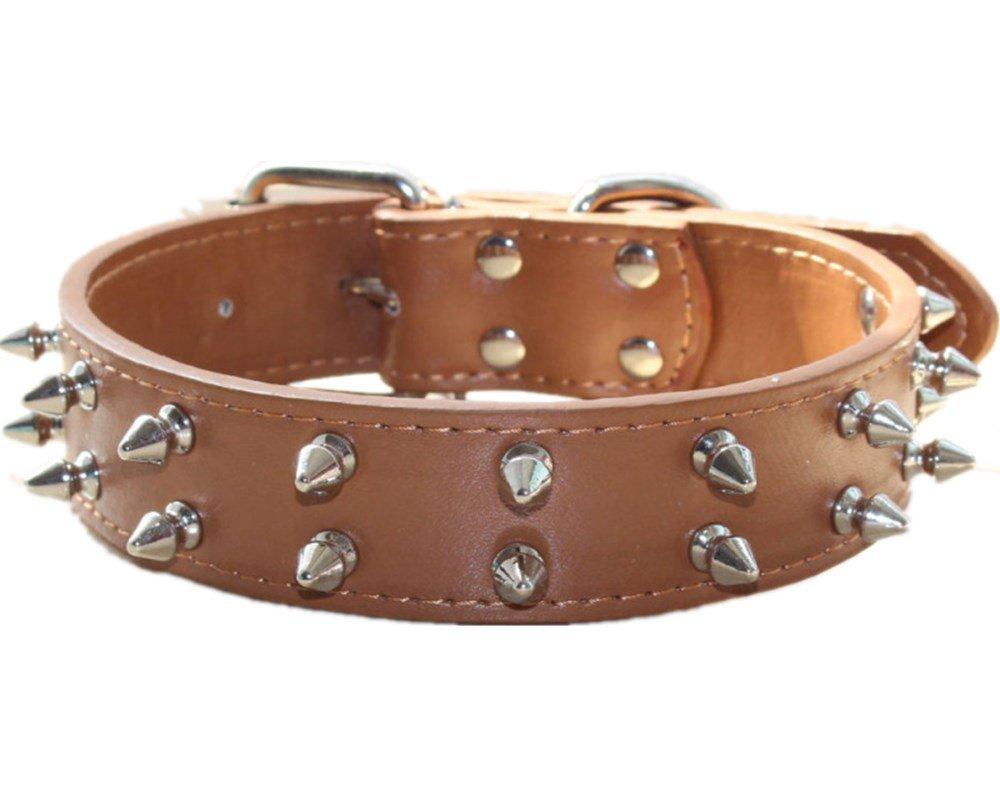 [Australia] - haoyueer Spiked Studded Leather Dog Collar for Medium Large Dogs Pitbull English Bulldog Boxer Collar S Brown 