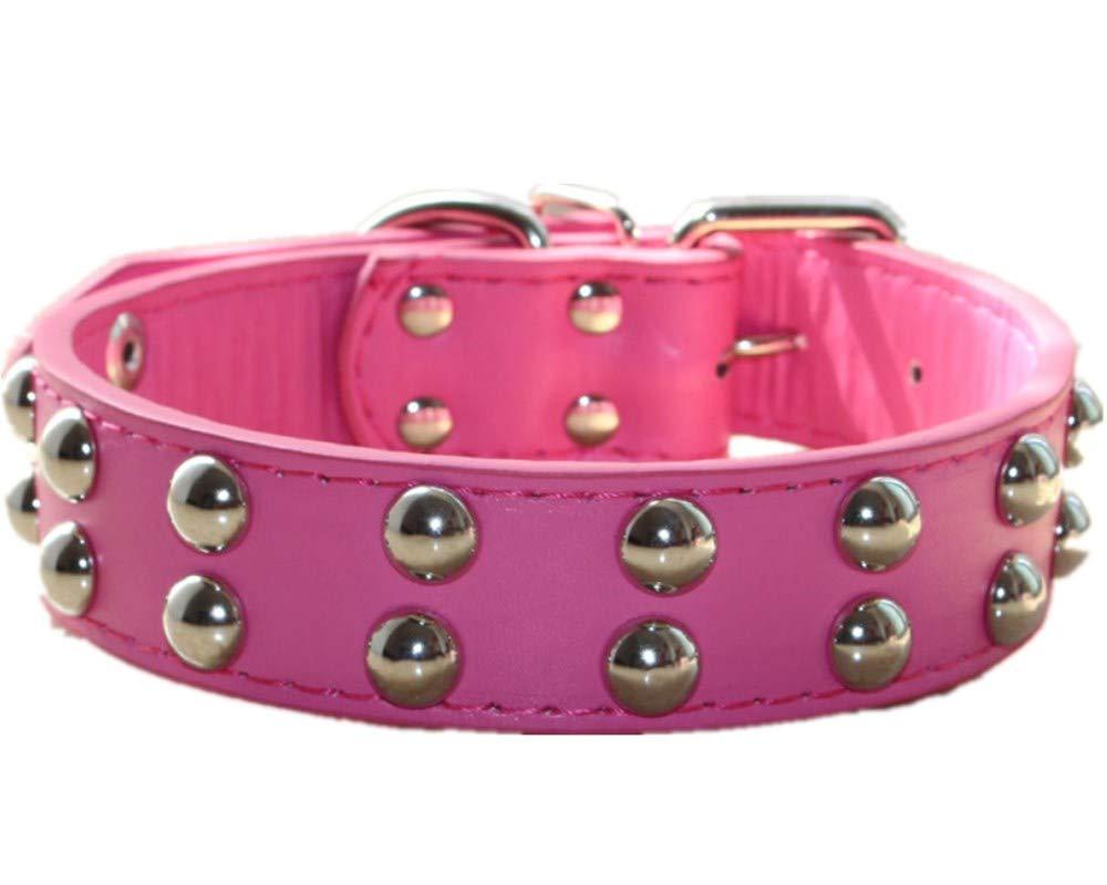 [Australia] - haoyueer 1.2 inch Wide Leather Dog Collar Spiked Studded Collar for Medium Large Breeds Pitbull Terrier S Hot Pink 