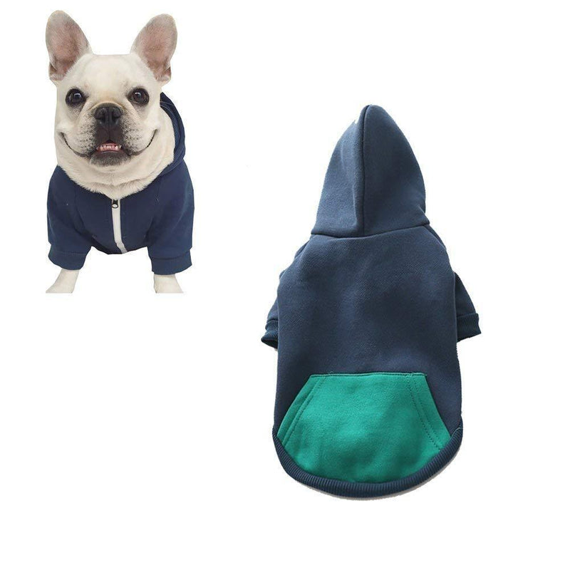 meioro Dog Clothes Hoodies Pet Cat Warm Soft Cotton Zipper Sweater Coat French Bulldog Pug (XS, Dark Blue) X-Small - PawsPlanet Australia