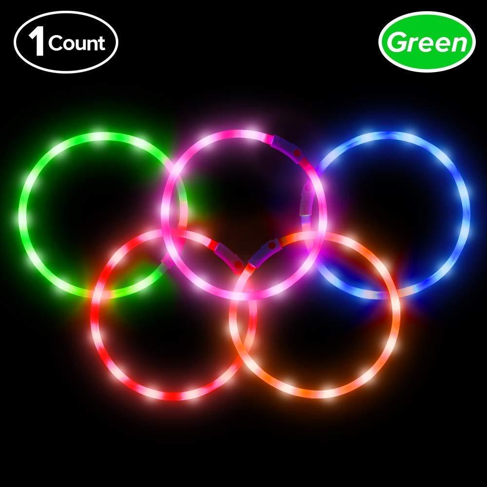 [Australia] - Domi USB Rechargeable LED Dog Collar Glowing Pet Collar, 3 Flashing Mode Light Up Dog Collar, Silicone Cuttable Dog Collar for Your Small Medium Large Dogs& Cats Green 