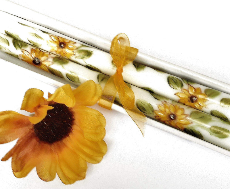 Hand Painted Decorated Decorative Dripless Yellow Sunflower Taper Candles Boho Chic Home Decor Hippie Decorations - PawsPlanet Australia