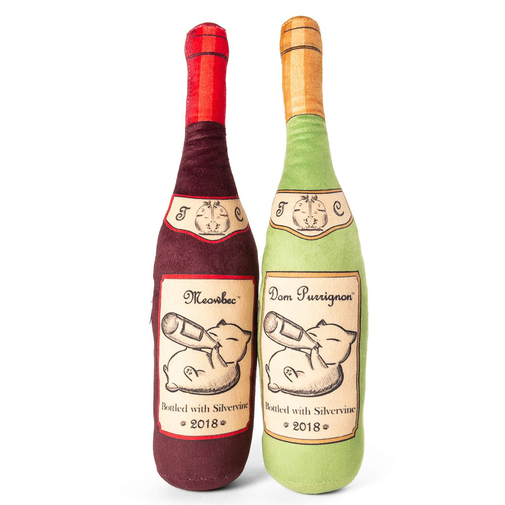 [Australia] - Twin Critters Organic Silvervine Catnip Toy Wine Bottle Refillable Plush 2-Pack for Cats & Kittens No Artificial Ingredients - More Powerful Than Catnip - Great Gift for Wine Lovers 