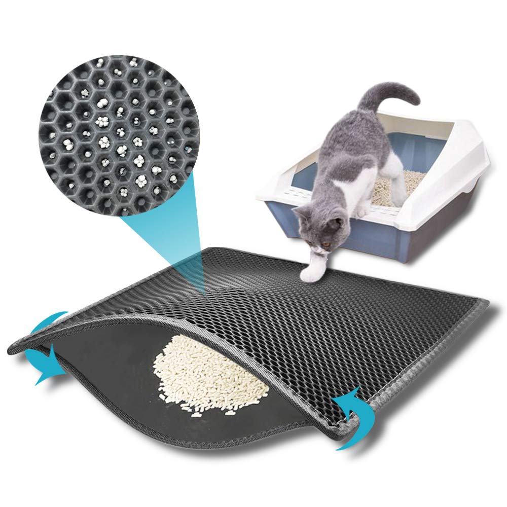 [Australia] - kaxionage Cat Litter Mat, Kitty Litter Mat,Honeycomb Double Layer Trapping Litter Mat Design,Waterproof Urine Proof Cat Mat,Easy Clean Scatter Control 30" X 24" Grey 