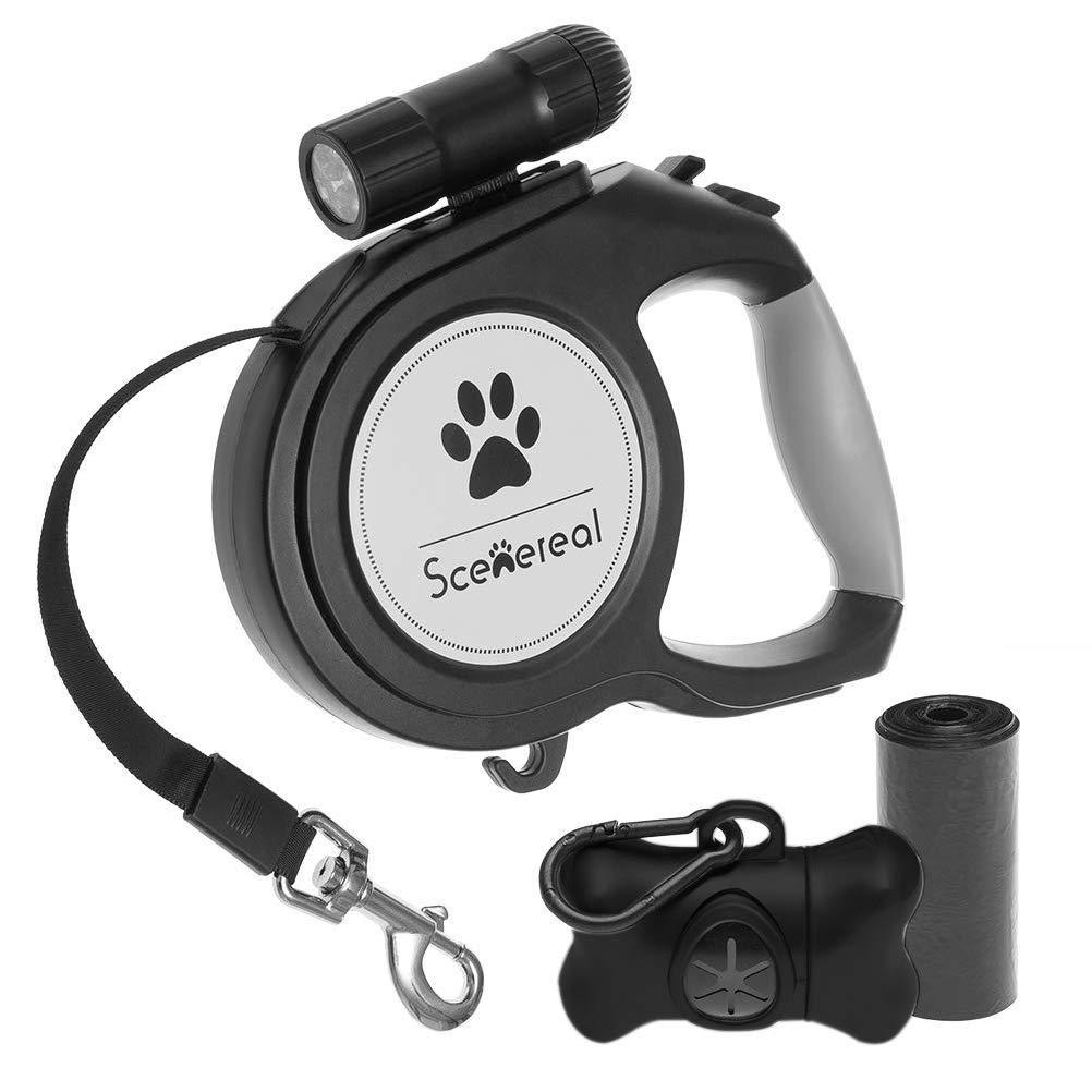 [Australia] - SCENEREAL Heavy Duty Retractable Dog Leash 26 FT with LED Flash Light & Poop Bag Dispenser for up to 110 LB Small Medium Large Dogs Outdoor Walking & Training 