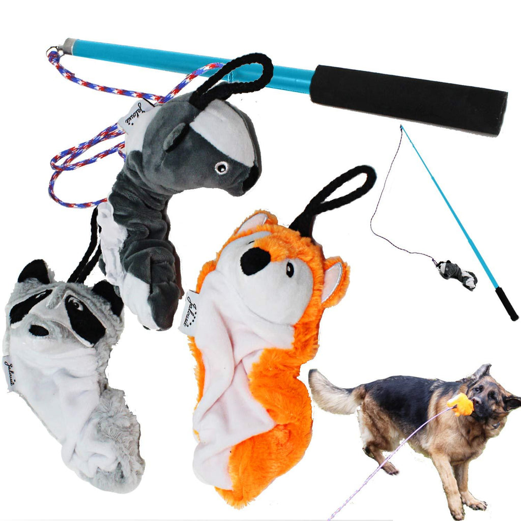 Jalousie Dog Flirt Pole Set Squeaky Toys Plush Toys Dog Teaser Wand and Refills - Upgraded Rope Dog Flirt Pole w/ Three Toys - PawsPlanet Australia