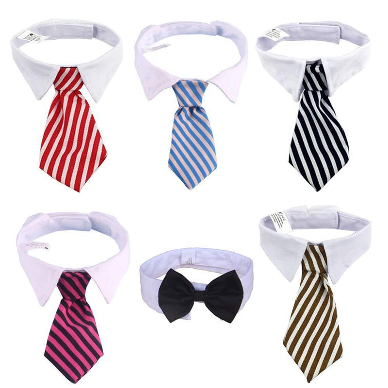[Australia] - ANIAC 6 PCS Pet Adjustable Striped Necktie with White Collar Neck Accessories for Cats and Small Dogs 