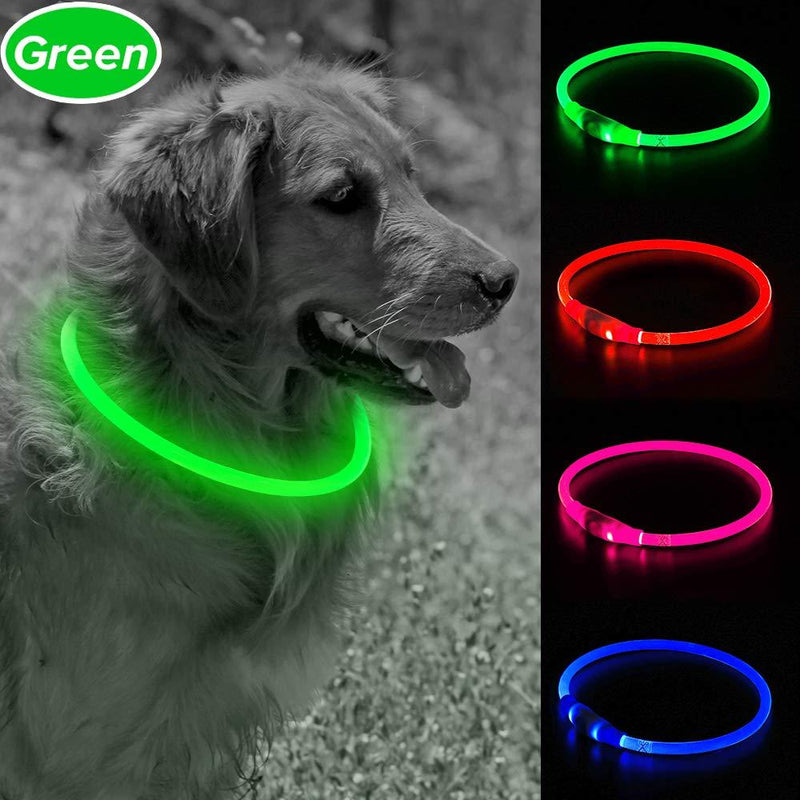 [Australia] - USB Rechargeable LED Dog Collar - Glowing Pet Collar for Dogs, Light Up Doggy Collars Keep Your Dogs Be Seen& Be Safe Adjustable Size Flashing Collars Green 