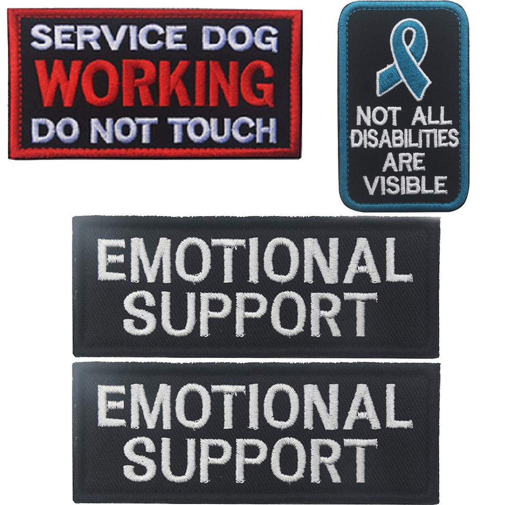 [Australia] - Not All Disabilities are Visible, Emotional Support, Service Dog Working Do Not Touch Emblem Embroidered Fastener Hook & Loop Patch Appliques Badges for Animal Vest Harnesses, Collars, Leashes 4PCS 