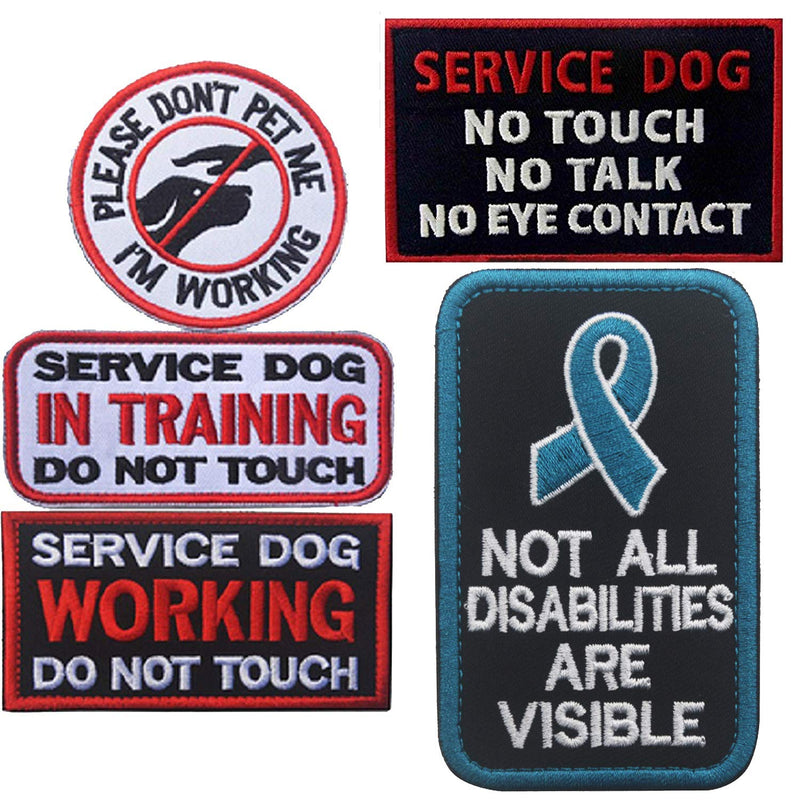 [Australia] - ODSP Service Dog Patches, in Training, Not All Disabilities are Visible, I'm Working Please Don't Pet Me, Working, No Touch No Talk No Eye Contact Embroidered Hook and Loop Patches 5 PCS 