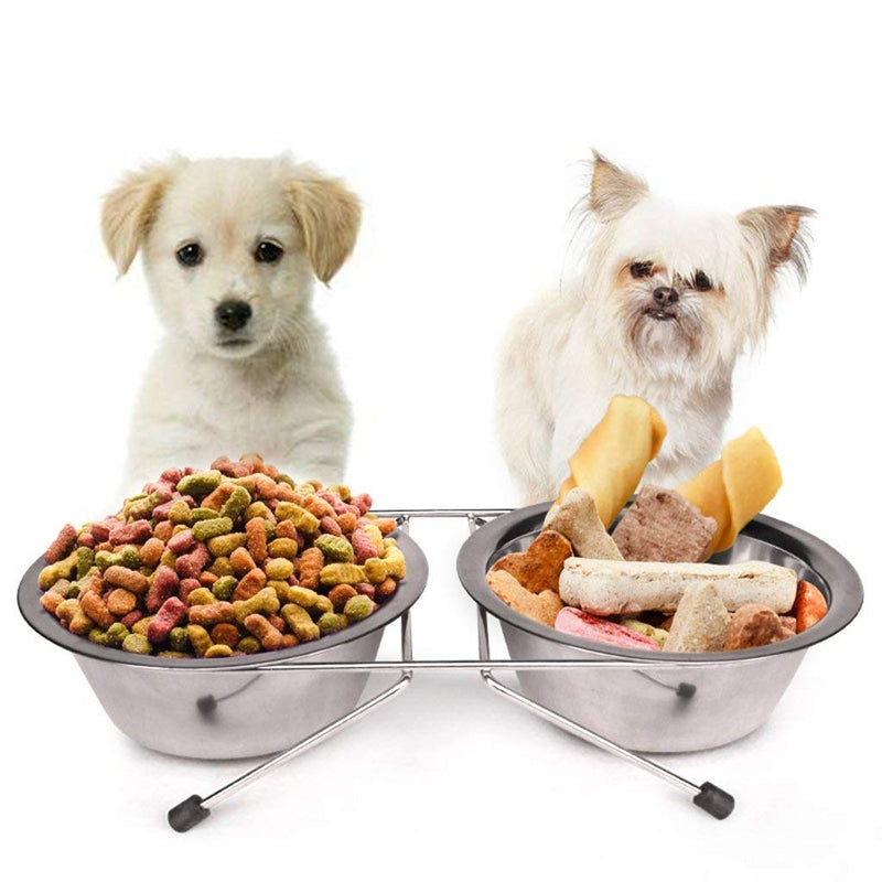 [Australia] - Gozier Double Diner Pet Bowls Cups, Stainless Steel Food Water Bowls Bunny Feeder Coop Cups with Non Slip Feeding Station for Dogs Cats Rabbit Bird Medium Large Animals in Crate Cage M 