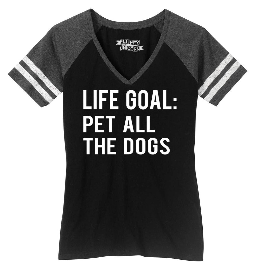 [Australia] - Comical Shirt Ladies Life Goal Pet All The Dogs Game V-Neck Tee XX-Large Black/Heathered Charcoal 