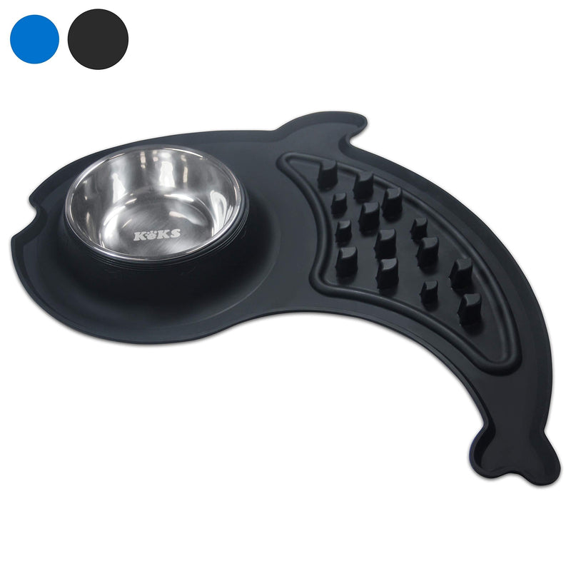 [Australia] - KEKS Dog Bowls Slow Feeder - No Spill Silicone Stand & Stainless Steel Dog Food & Water Feeder Set for Small Dogs Cats Puppy Kittens Pet Black 