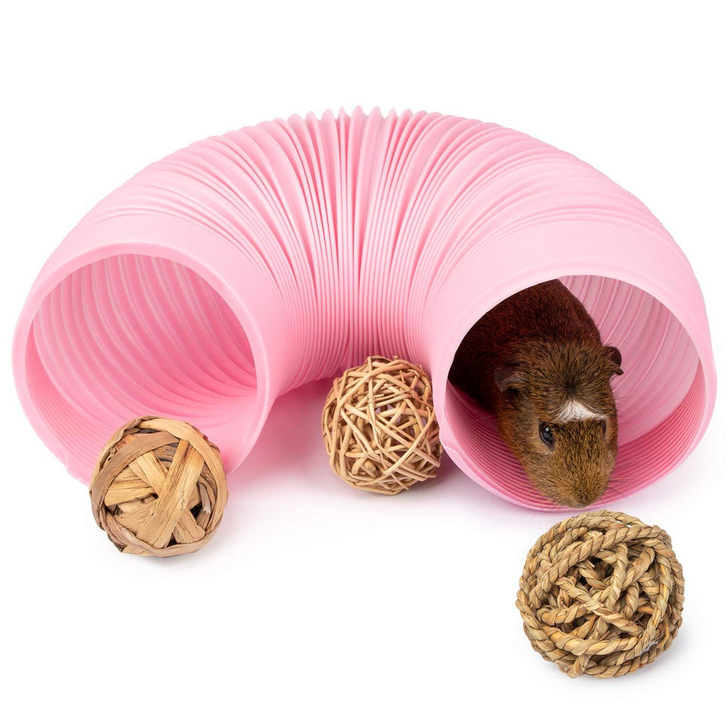 Niteangel Fun Tunnel with 3 Pack Play Balls for Guinea Pigs, Chinchillas, Rats and Dwarf Rabbits Pink - PawsPlanet Australia