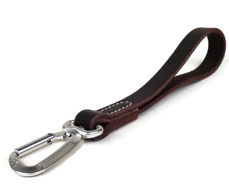 [Australia] - Mighty Paw Leather Leash Tab, 12” Short Dog Leash with Carabiner Clip, Training Traffic Lead for Large Dogs Brown 