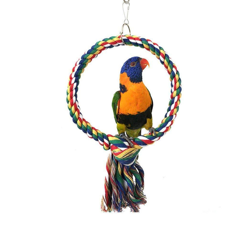 [Australia] - Bird Swing Perch Cotton Rope Ring Toy for Parrot Budgie Parakeet Cockatiel Conure Lovebird Caique Lorikeet Finch Canary Cockatoo Cage Perch Stand 