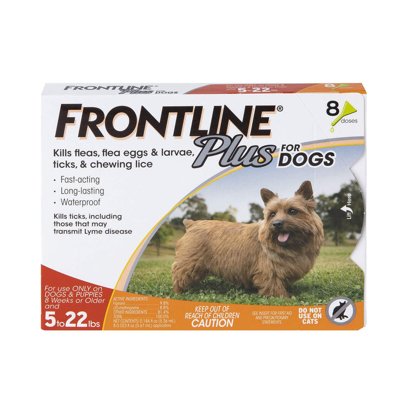 FRONTLINE Plus Flea and Tick Treatment for Dogs (Small Dog, 5-22 Pounds, 8 Doses) - PawsPlanet Australia