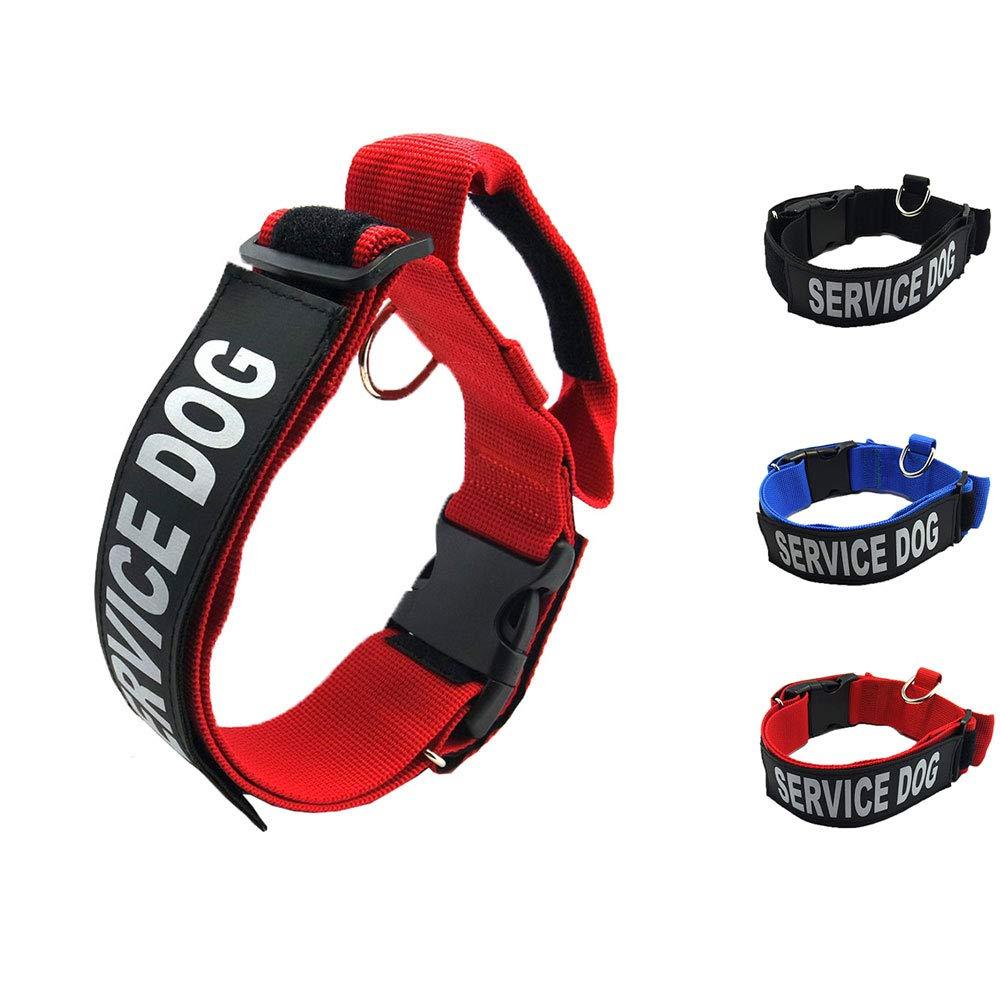 [Australia] - Homiego K9 Service Dog Collar, Adjustable Nylon Dog Collar with Reflective Service Dog Patch for Small Medium Large Dogs L Red 