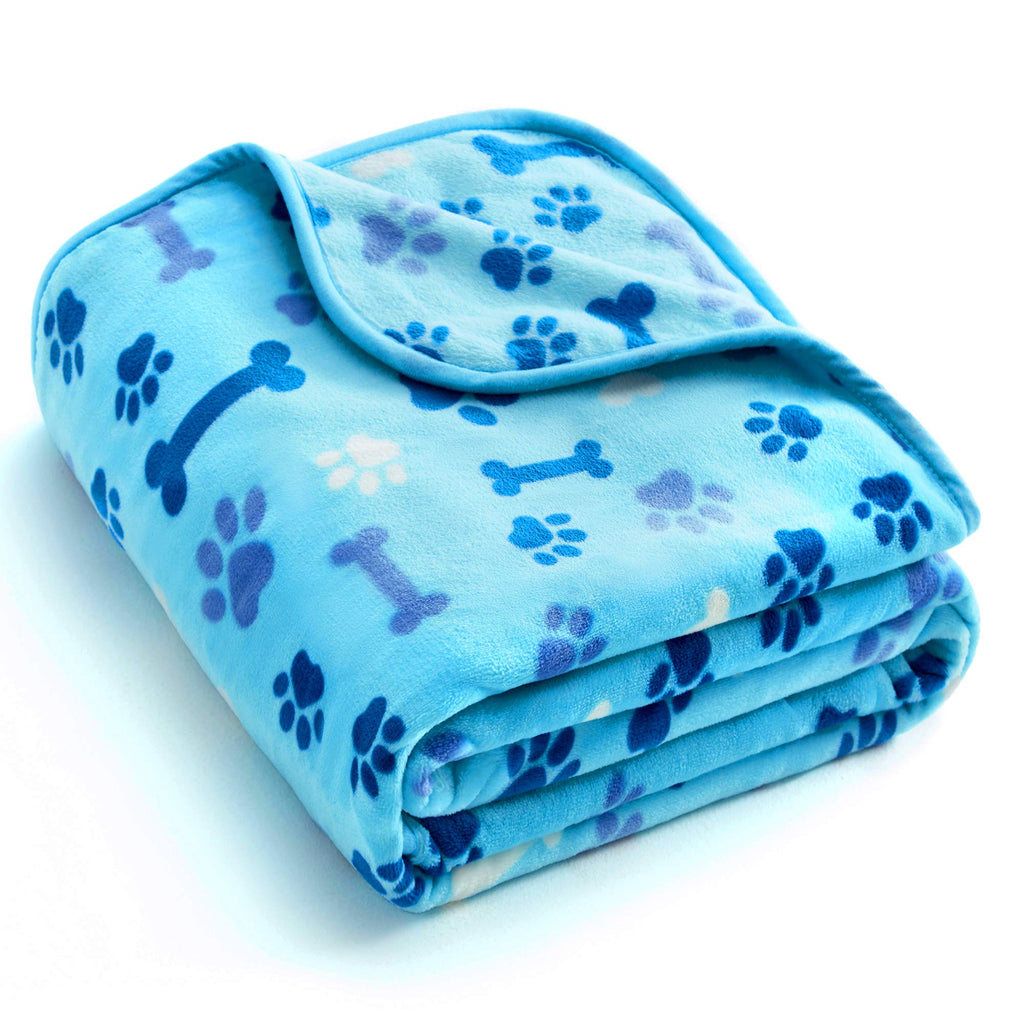 350 GSM-Super Soft and Premium Fuzzy Fleece Pet Dog Blanket, The Cute Paw and Bone Design Washable Fluffy Blanket for Puppy Cat Kitten Indoor or Outdoor, Blue, 32" x 24" 32" x 24" - PawsPlanet Australia