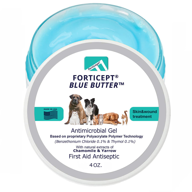 Forticept Blue Butter Antimicrobial Gel, Antiseptic Hydrogel Dogs Wound Care, Dogs & Cats for Skin Infections, Rashes, Sores, Wounds, Burns | 4 OZ - PawsPlanet Australia