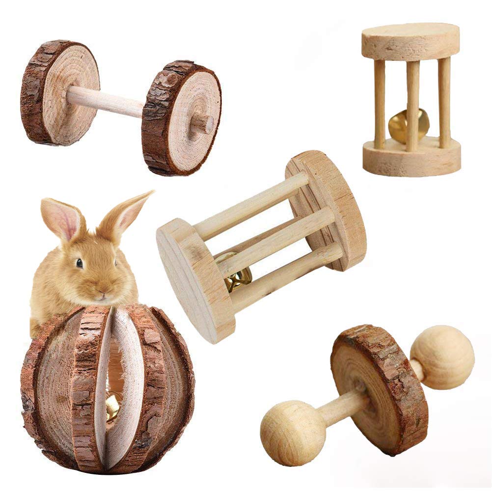 [Australia] - Vankcp 5 Pcs Hamster Chew Toys, Natural Wooden Chew Toys Pets Teeth Care Molar Ball for Small Animals Cat Rabbits Rat Guinea Pig (5P) 