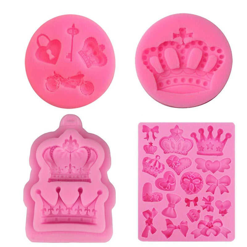 SIMUR 4 Pack Crown Fondant Candy Silicone Molds Bows Crown Heart Mold for Sugarcraft, Cake Decoration, Cupcake Topper, Chocolate, Pastry, Cookie Decor, Jewelry, Clay, Epoxy Resin, Crafting Projects Crown A - PawsPlanet Australia