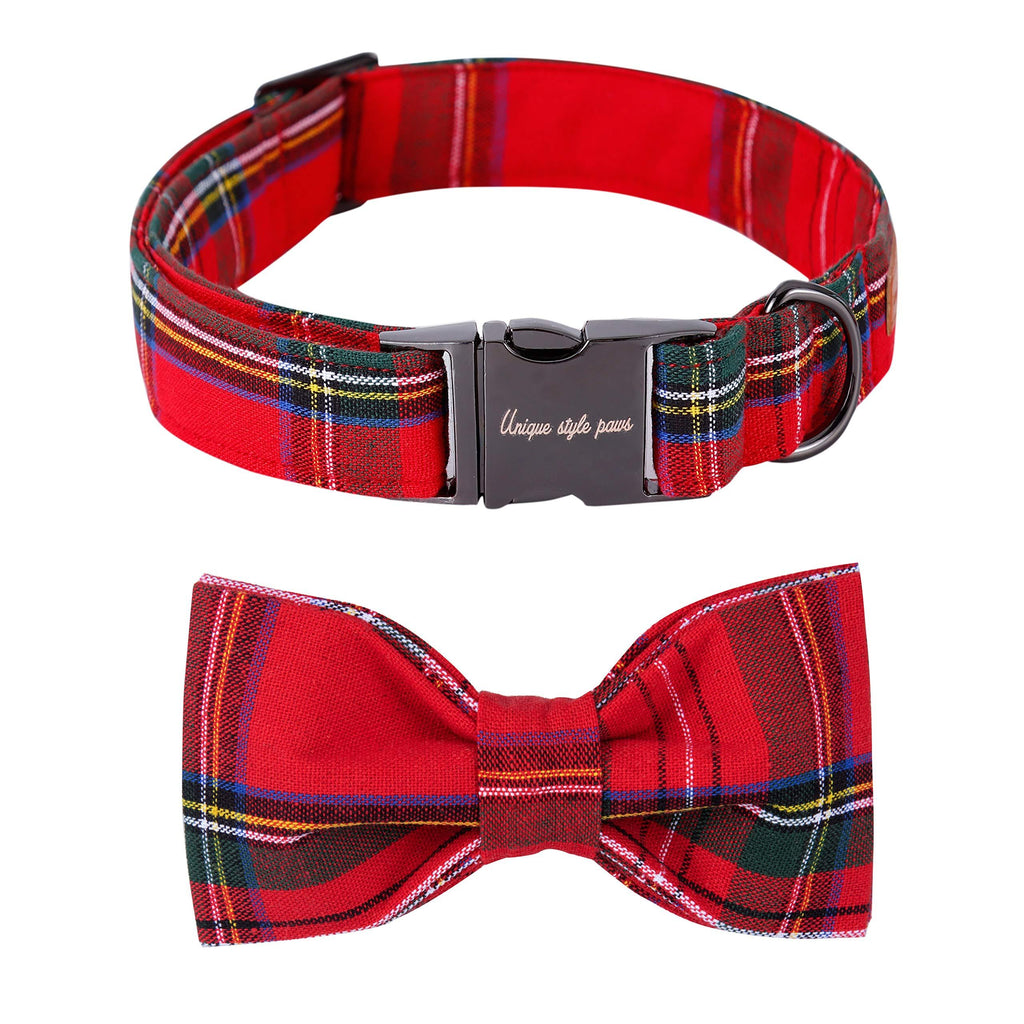 [Australia] - Unique style paws Christmas Dog and Cat Collar with Bow Pet Gift for Dogs and Cats Adjustable Soft&Comfy Cotton Collars 6 Sizes and 6 Patterns Medium RedPlaid 