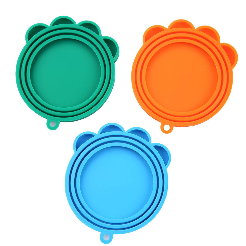 [Australia] - SLSON 3 Pack Pet Food Can Cover Universal Silicone Cat Dog Food Can Lids 1 Fit 3 Standard Size Can Covers,Blue,Green and Orange 