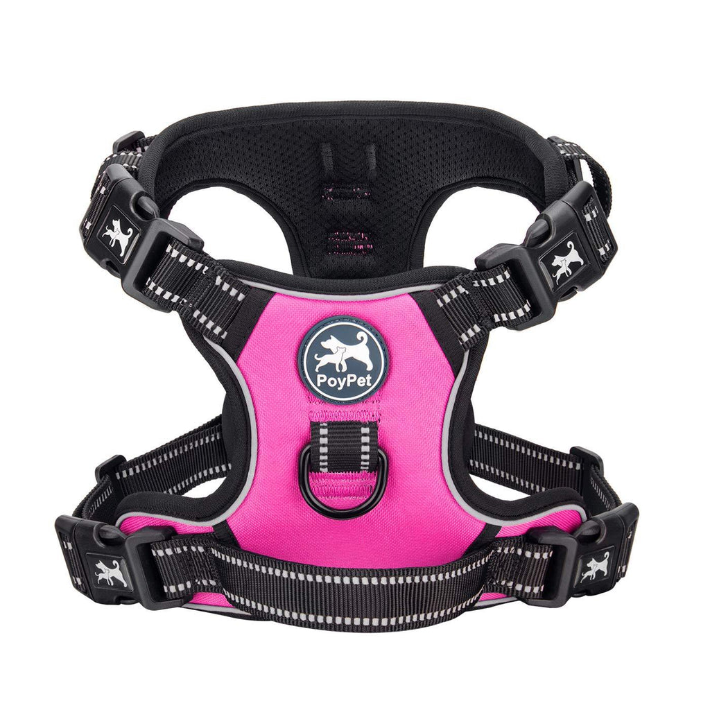 [Australia] - PoyPet 2019 Upgraded No Pull Dog Harness with 4 Snap Buckles, Reflective with Front & Back 2 Leash Hooks and an Easy Control Handle [NO Need Go Over Dog’s Head] L Pink 