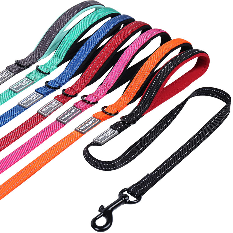 VIVAGLORY Dog Leash with Padded Handle, Heavy Duty Reflective Nylon Training Leash Walking Lead for Small to Large Dogs 3 ft. x 1/2 in. (0~25 lbs.) Black - PawsPlanet Australia