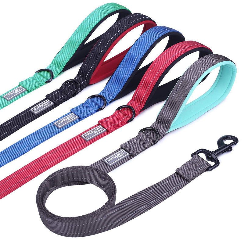 [Australia] - Vivaglory Dog Leash with Padded Handle, Heavy Duty Reflective Nylon Training Leash Walking Lead for Small to Large Dogs 4 FT x 1" Wide Grey 