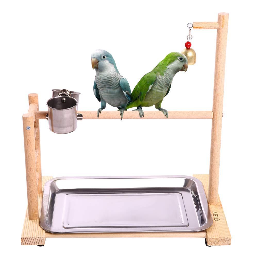 [Australia] - QBLEEV Birdcage Stands Parrot Play Gym Wood Conure Playground Bird Cage Stands Accessories Birdhouse Decor Table Top PlayStand with Ladder Stainless Steel Feeder Cup Tray for Small Medium Parakeets Ca 