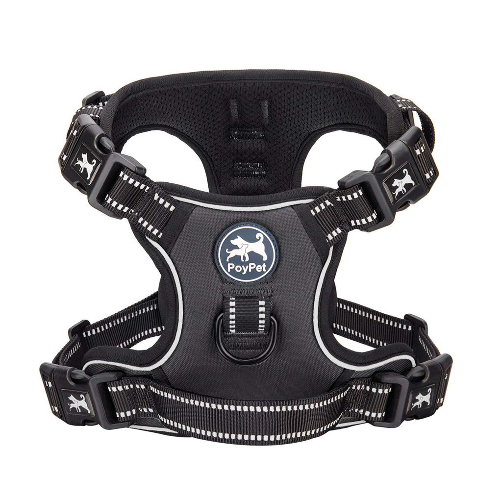PoyPet 2019 Upgraded No Pull Dog Harness with 4 Snap Buckles, Reflective with Front & Back 2 Leash Hooks and an Easy Control Handle [NO Need Go Over Dog’s Head] S Black - PawsPlanet Australia