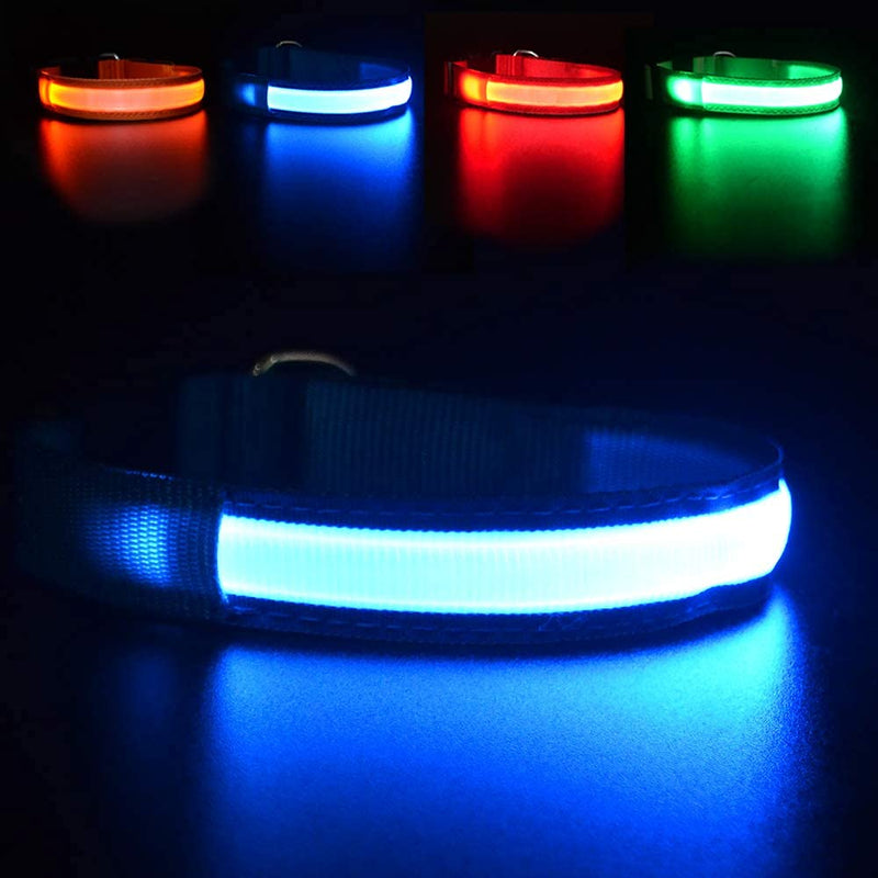 MASBRILL Light Up Dog Collar, LED Glow Collar with USB Rechargeable Lighted Bright Purple Dog Flashing Collar Waterproof, 4 Colors with 3 Sizes for Small Medium Large Dogs S(0.98*15.75") Blue - PawsPlanet Australia