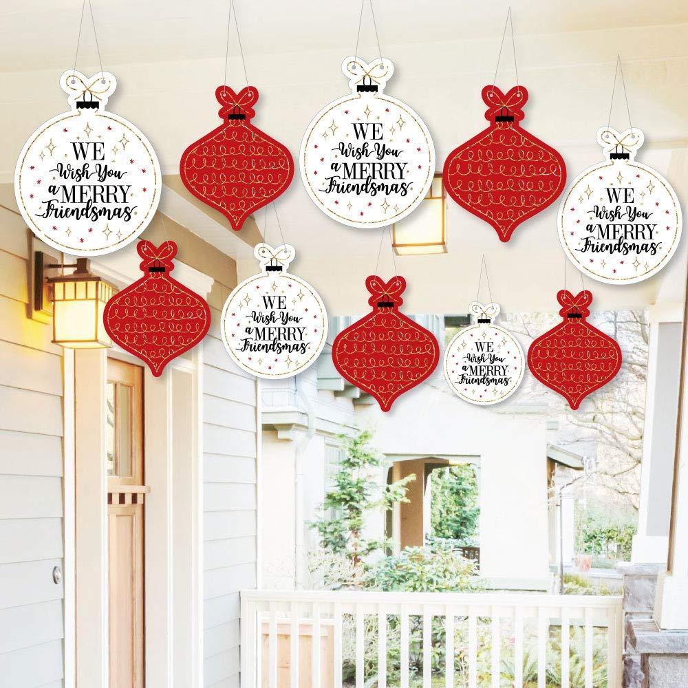 Big Dot of Happiness Hanging Red and Gold Friendsmas - Outdoor Friends Christmas Party Hanging Porch and Tree Yard Decorations - 10 Pieces - PawsPlanet Australia