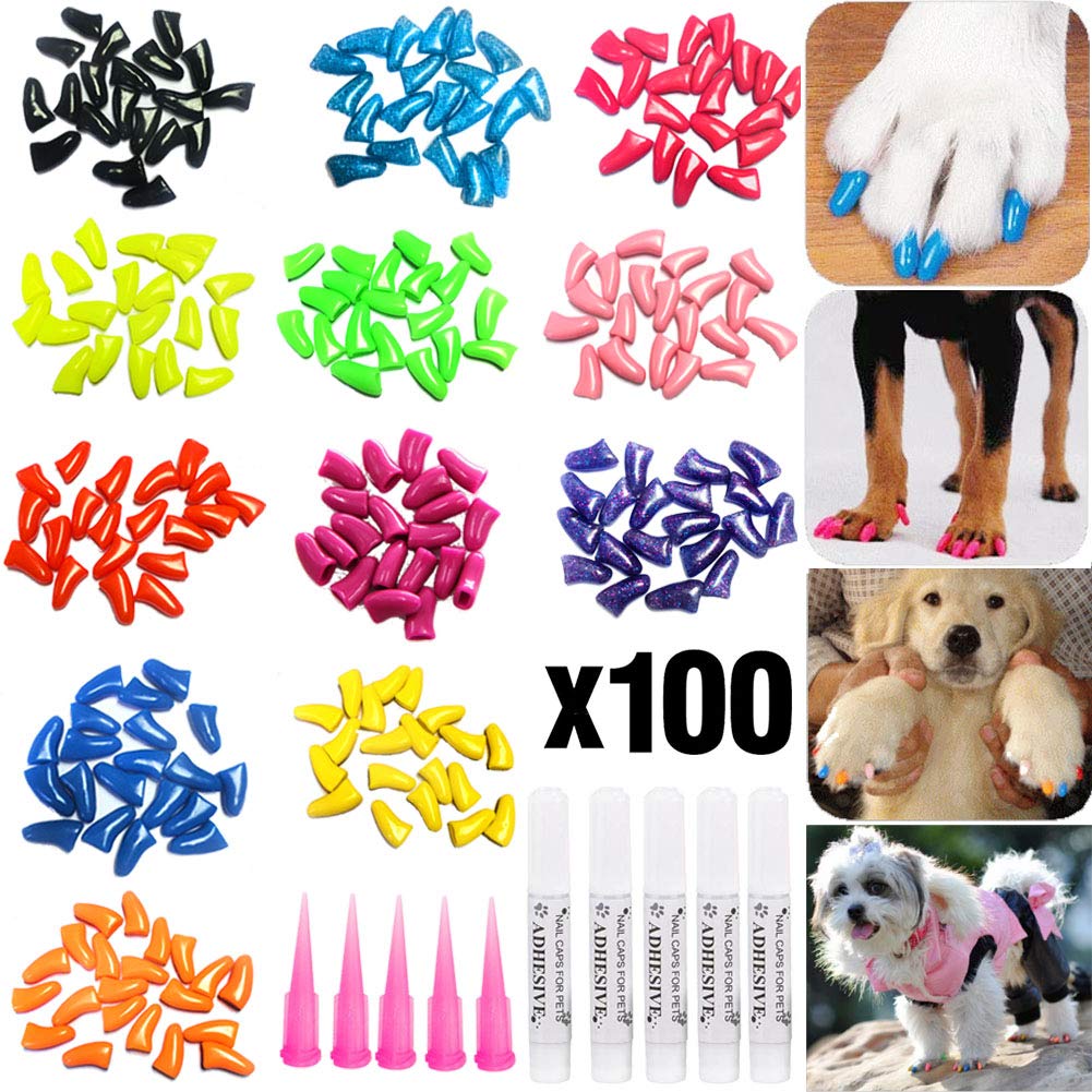 100pcs Dog Nail Caps, VITCHY Glitter Colors Pet Dog Soft Claws Nail Cover for Dog Claws with Glue and Applicators, 6 Size XS - PawsPlanet Australia