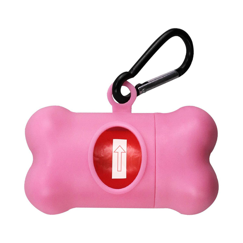 [Australia] - HaoDeng Poop Bag Dispenser - Includes 1 Roll (15 Bags) - Large, Earth-Friendly, Leak-Proof Pet Waste Bags Pink 