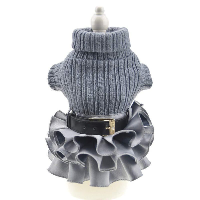 [Australia] - FLAdorepet Winter Warm Dog Sweater Dress Tutu Skirt Pet Cat Knitted Clothes for Small Medium Dog Girls XS Grey 