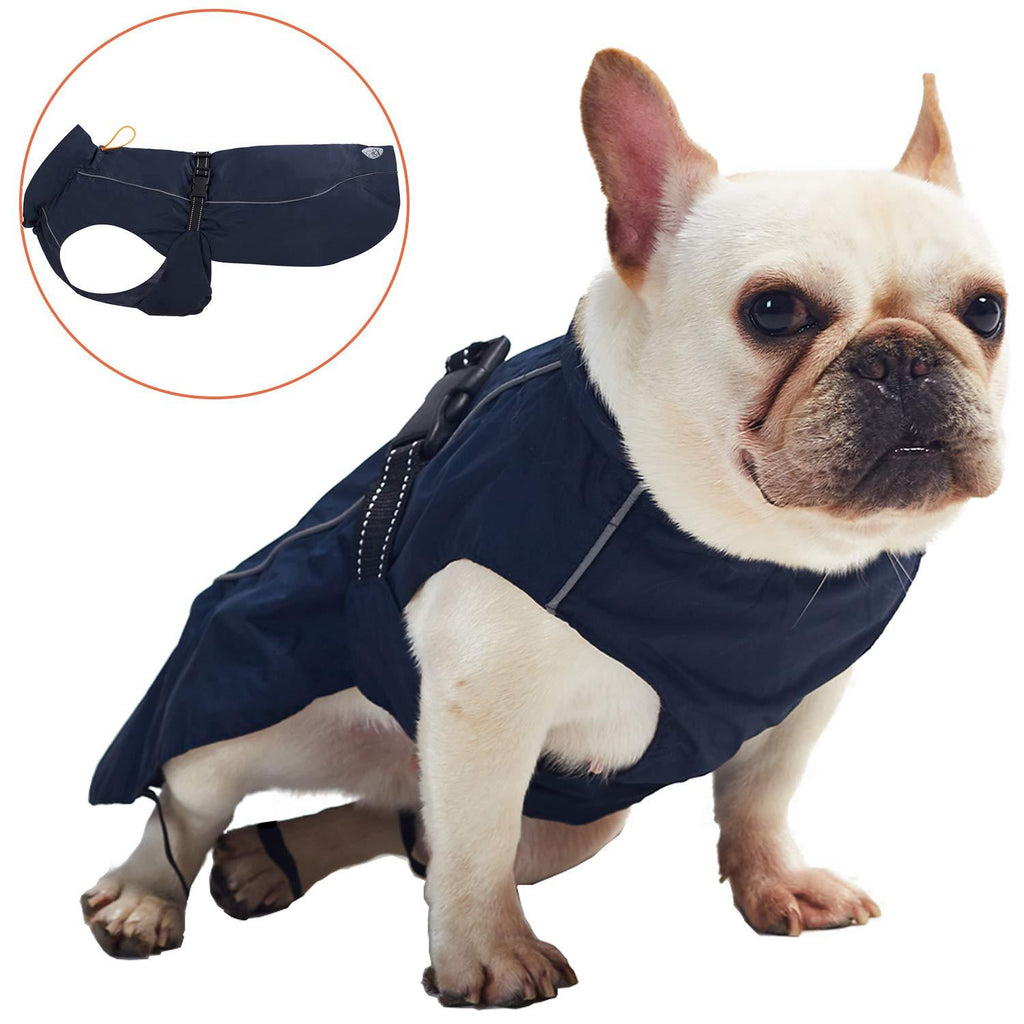 [Australia] - Pro Plums Dog Raincoat Adjustable Lightweight Jacket with Reflective Straps Buckle and Harness Hole Best Gift for Large Medium Small Puppy Dog S [12''-14''] Navy Blue 