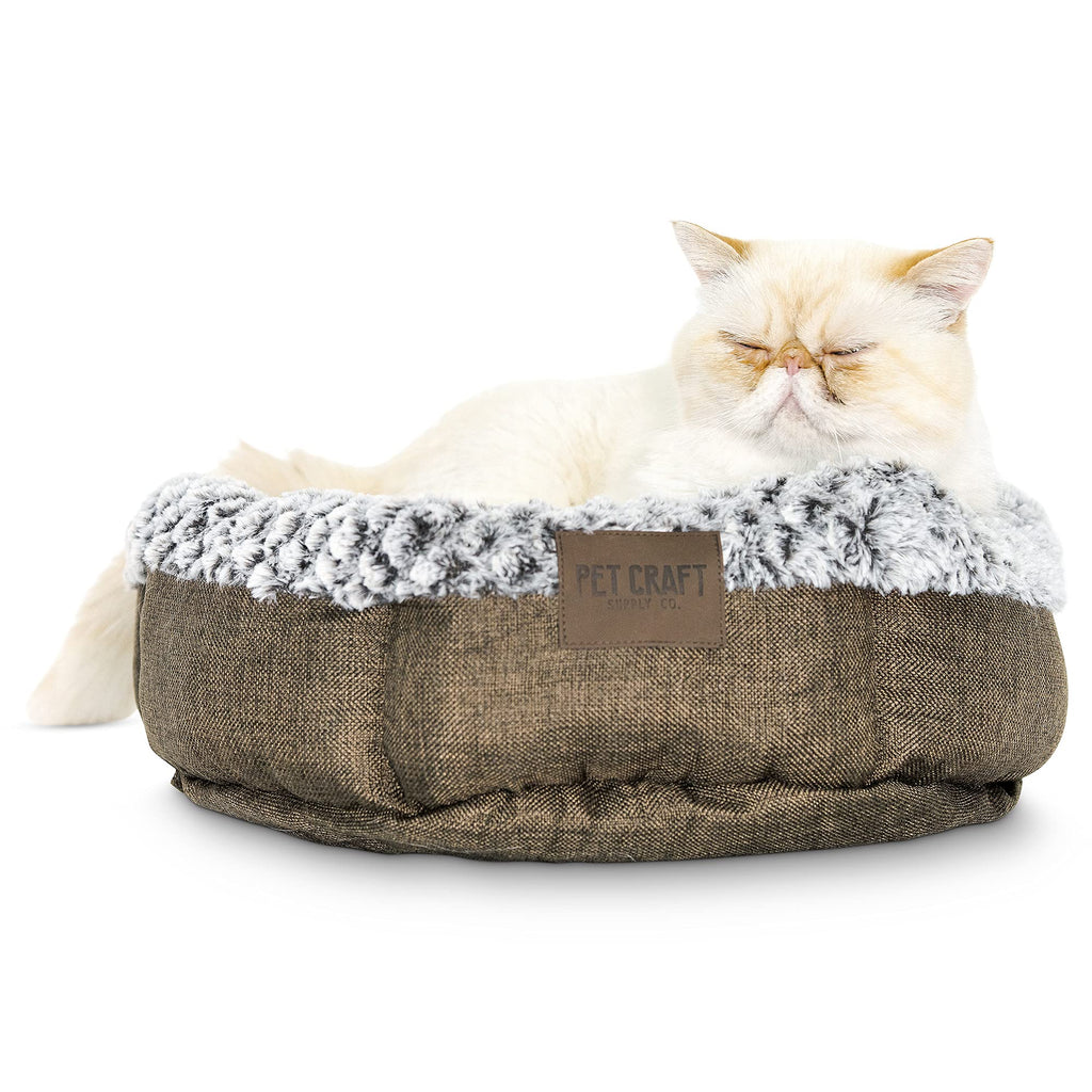 Pet Craft Supply Soho Round Dog Bed for Small Dogs - Cat Bed For Indoor Cats | Ultra Soft Plush | Memory Foam | Machine Washable | Puppy Bed | Pet Bed | Calming Cat Bed | Calming Bed for Dogs Brown - PawsPlanet Australia