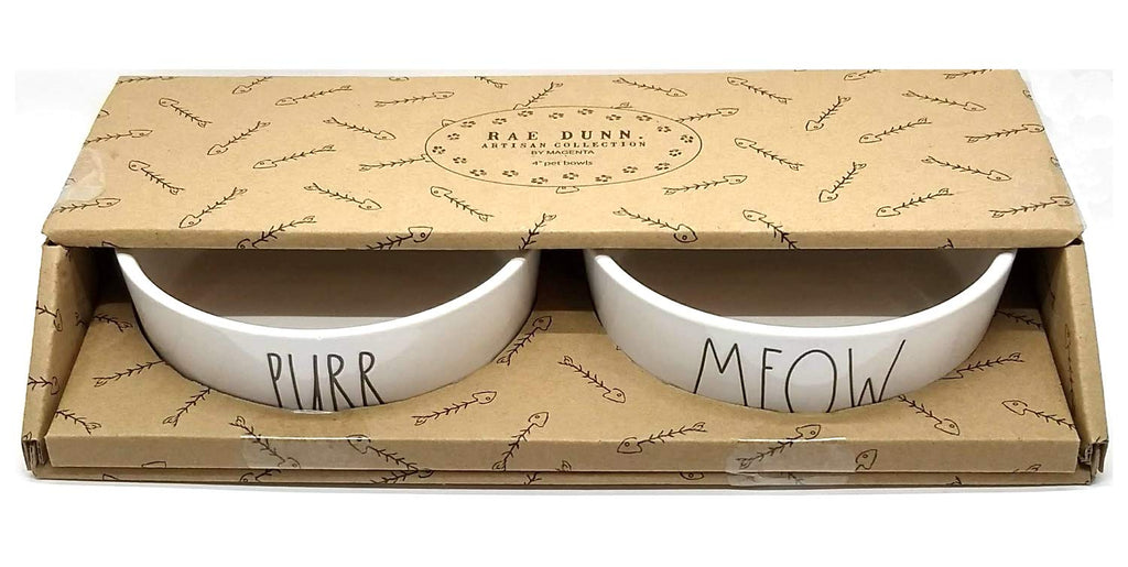 [Australia] - Rae Dunn Magenta Ceramic Cat Pet Bowl Meow Purr Gift Boxed Set of 2 