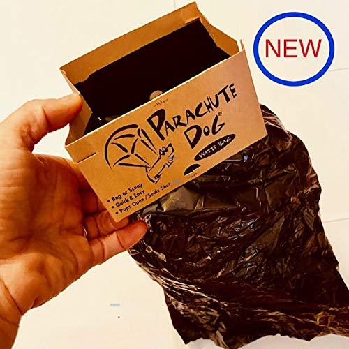 [Australia] - Parachute Dog Waste Bags | Easy Open Seals Shut | Bag OR Touchless Scoop Option | Compact Pocket-Size 4.5" x 2.5" | Opens to Large 14.5” x 9” Opaque Blk | Poop Bag | Cardboard Handle | Custom Carrier BOX OF 60 WASTE BAGS (Carrier not included) 