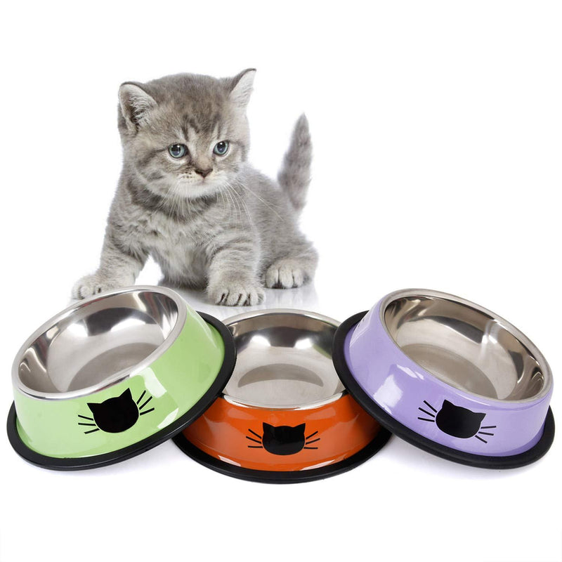 [Australia] - Legendog 3PCS Pet Bowl Stainless Steel Non-Skid Base Dog Bowl Cat Bowl with 2 Food Scoop GreenandOrangeandPurple 