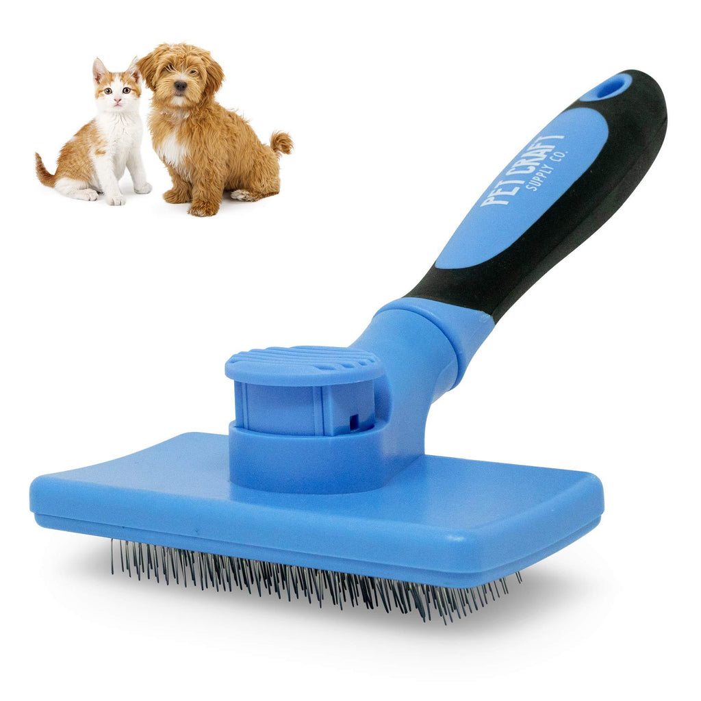 [Australia] - Pet Craft Supply Self Cleaning Calming Slicker Pet Grooming Brush for Dogs and Cats with Short to Long Hair, Removes Mats, Tangles, Loose Hair and Undercoat Treatment 