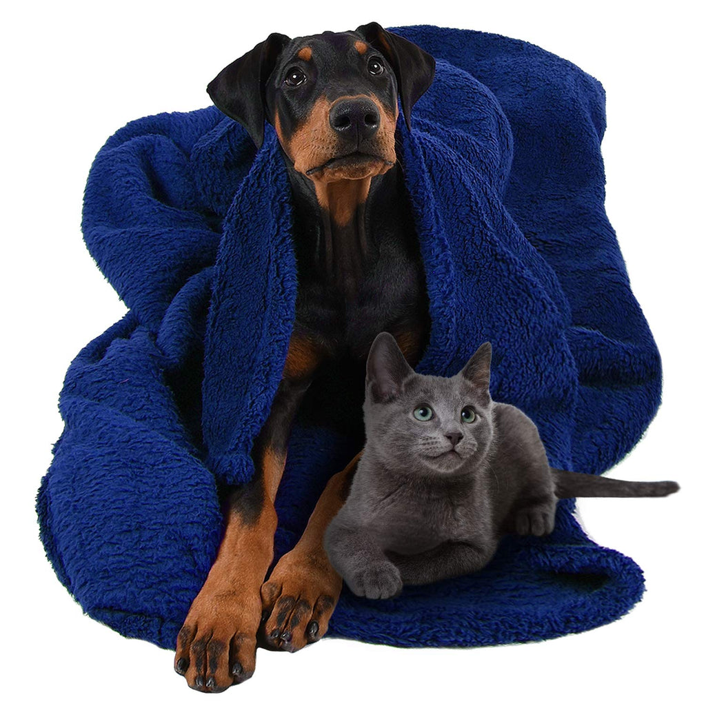 Pawsse Large Dog Sherpa Blanket 50" x 60", Super Soft Warm Plush Fleece Snuggle Pet Blanket Throw Cover for Couch Car Trunk Cage Kennel Dog Carrier #Blue - PawsPlanet Australia